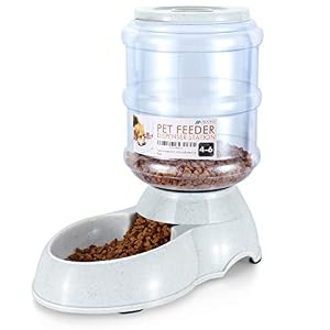 Flexzion Automatic Pet Food Feeder Waterer Dispenser Set Auto Gravity Replenish Water Eating Bowl Storage Container Fountain Self Feeding Station Dog Cat Animal Supplies wPlastic Jug Rubber Feet