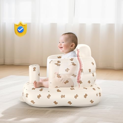 Image of Mink Inflatable Baby Seat for Babies 3+ Months,Infant Floor Seats for Sitting Up,Portable Blow Up Baby Chair with Built in Air Pump, Ideal for Sitting Up and Learning to Play (Bear Cub)