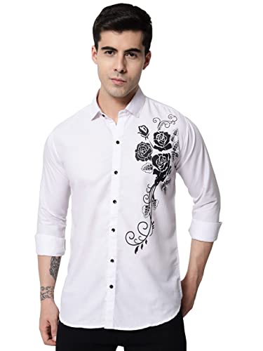 Image of Zombom Men's Regular Fit Cotton Blend Printed Spread Collar Full Sleeve Casual Shirt