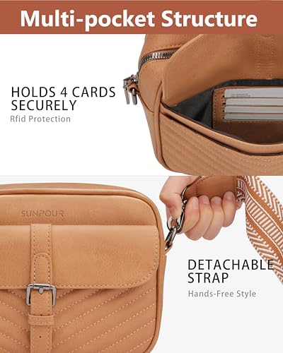 Image of Crossbody Bags for Women,Multi-Pocket Leather Crossbody Purse | RFID Blocking Pockets,Fits iPad,Adjustable Wide Strap,Quilted Exterior,8 Card Slots,Gift Ready