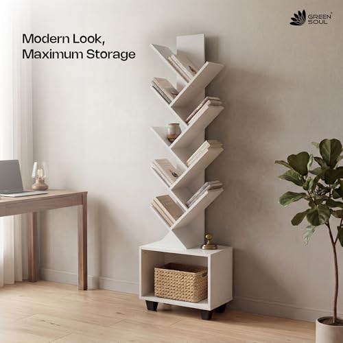 Image of Green Soul StoryTree 9 Shelves Engineered Wood Book Shelf | Multipurpose Wooden Bookshelf for Home, Bedroom, Living Room, Study Room, Kids Room | Organizer | Storage | 3 Year Warranty (Frosty White)