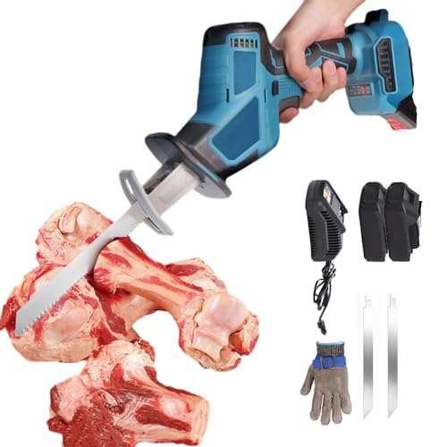 Sierra de huesos eléctrica 21V, 3.0mAh sierras de sable sin cable para carne, sierra de huesos con motor sin escobillas para manitas de cerdo, huesos de ternera, chuletas de cordero,2Battery