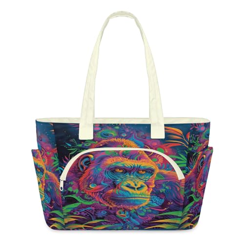Sac fourre-tout coloré Gorilla pour femme avec fermeture éclair et bandoulière