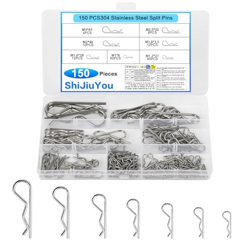 150 Stück Splinte Sortiment Sicherungssplinte Sortiment Edelstahl Splinten Federstecker Sortimente Sicherungsstift Splint Set für Auto Mechanik Schiffsreparatur(7 Größen)