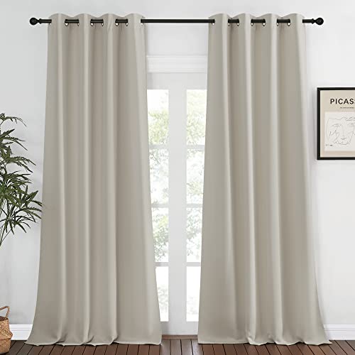 NICETOWN Blackout Natural Window Treatment for Living Room - Energy Saving Thermal Insulated Solid Grommet Sound Reducing Room Darkening Curtain for Bedroom (1 Panel, W52 x L108)