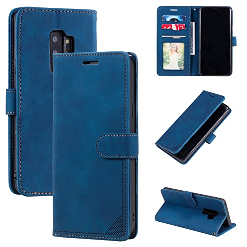 Étui portefeuille Samsung S9 Plus en cuir bleu avec blocage RFID