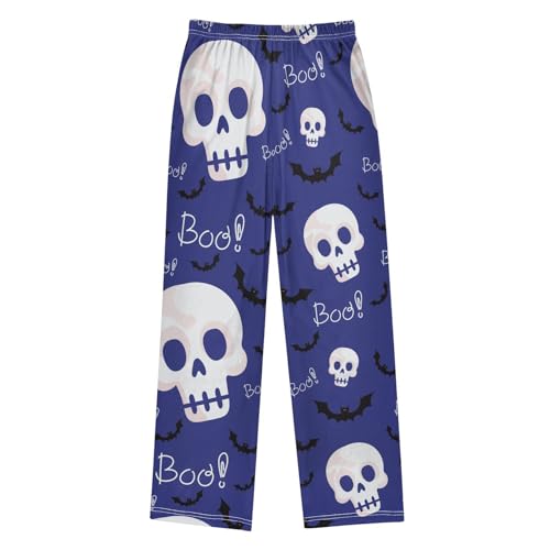 Skull on Purple Boys Pants Boys Athletic Pants Long Pant for Boywith Pockets Wide-Leg Size 6-14Y2