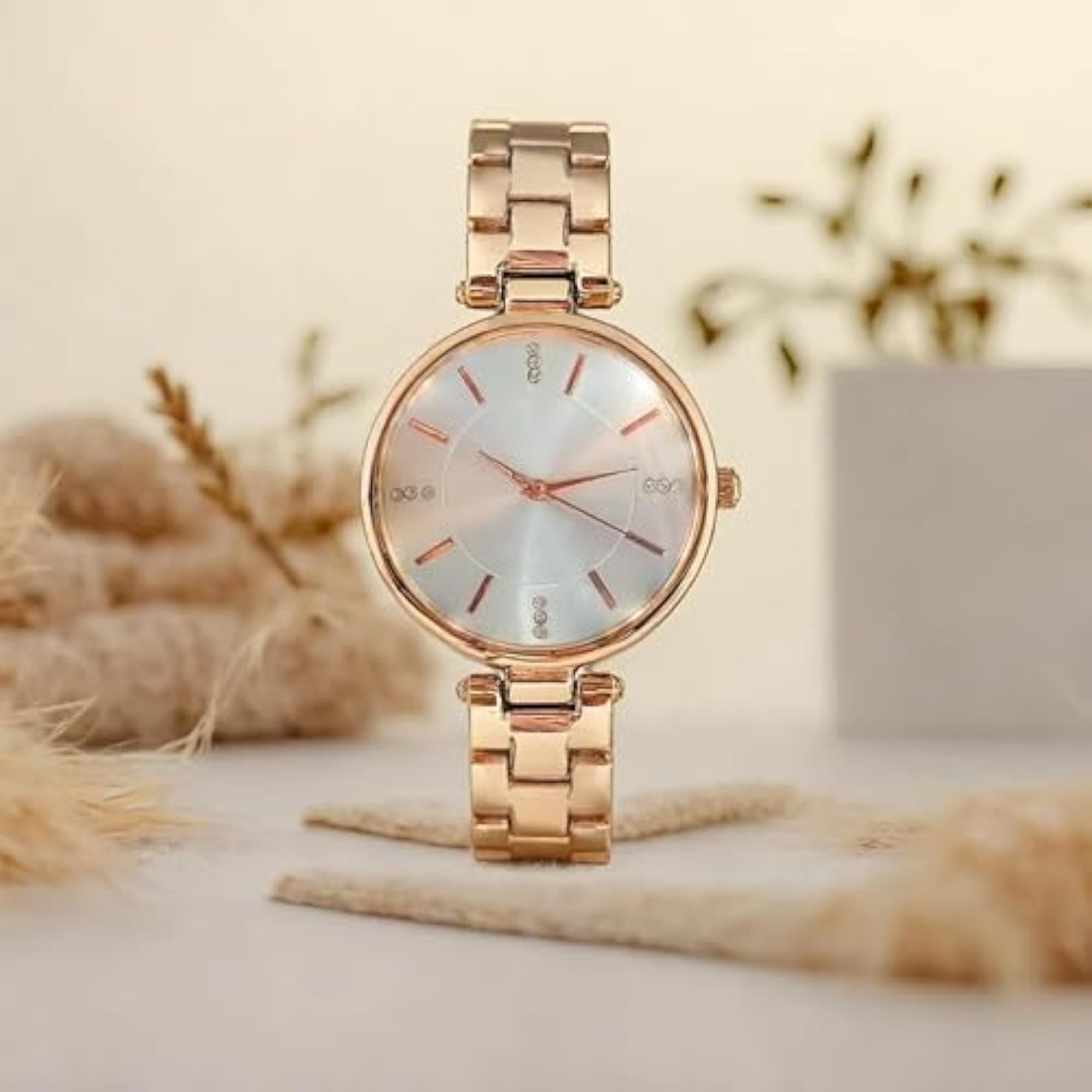 Women's Diamond Studded Dial Analog Watch, Stylish Bracelet Strap