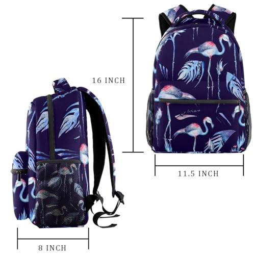 Sac à dos d'école pour adolescentes avec imprimé fleurs et feuilles bleu