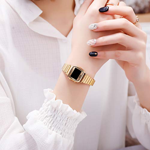 Digital Watch Womens Thin Gold Stainless Steel Watch Backlight Timer Waterproof Alarm Clock LED Sports Watch (Led Gold)3