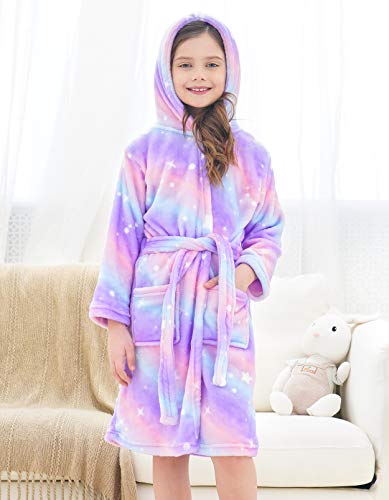 Image of Doctor Unicorn Soft Hooded Rainbow Bathrobe Sleepwear for Girls