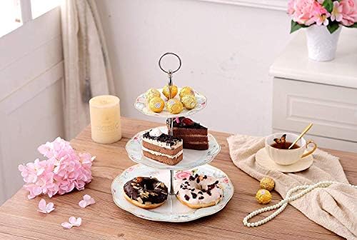 YBK Tech Vintage 3 Tier Porcelain Cake Stand Dessert Display Stand Cakes Platter Food Rack (Light Blue)