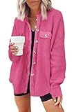 Yanekop Shackets for Women 2025 Waffle Knit Tops Long Sleeve Button Down Shirt Fall Jackets Outfits Corduroy Jacket(Hot Pink,M)