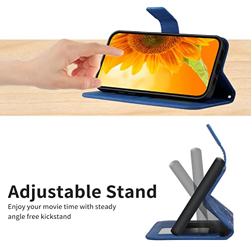 Funda para Samsung Galaxy A32 5G ONV tipo cartera de cuero azul con tapa de girasol 4