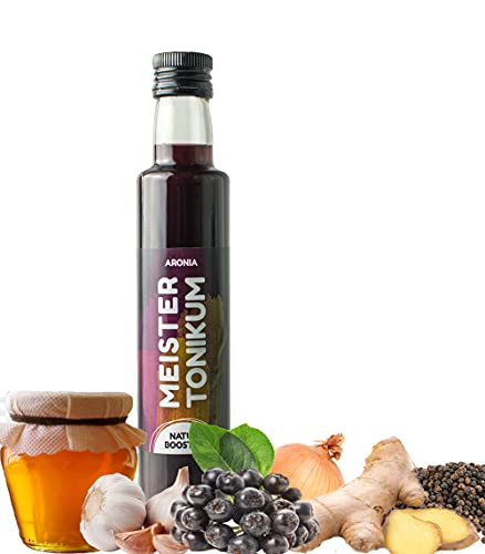Meistertonikum Bio Essig aus Superfoods 3 x 250ml - 30% Aronia Beeren Fruchtsaft - Vitaldrink Smoothie mit Kurkuma, Zitrone, Knoblauch, Ingwer - ideales Salatdressing - Immunbooster Shot