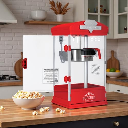Image of Commercial Popcorn Machine, 8 Oz Portable Popcorn Makers with Warming Deck, Tabletop Pop Corn Popper with Measuring Cup and Spoon, for Home, Birthday Parties, Theater, School Events, Red
