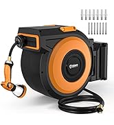 GoGonova Retractable Garden Hose Reel 100 ft x 1/2", Heavy Duty Wall Mounted Water Hose Reel with...