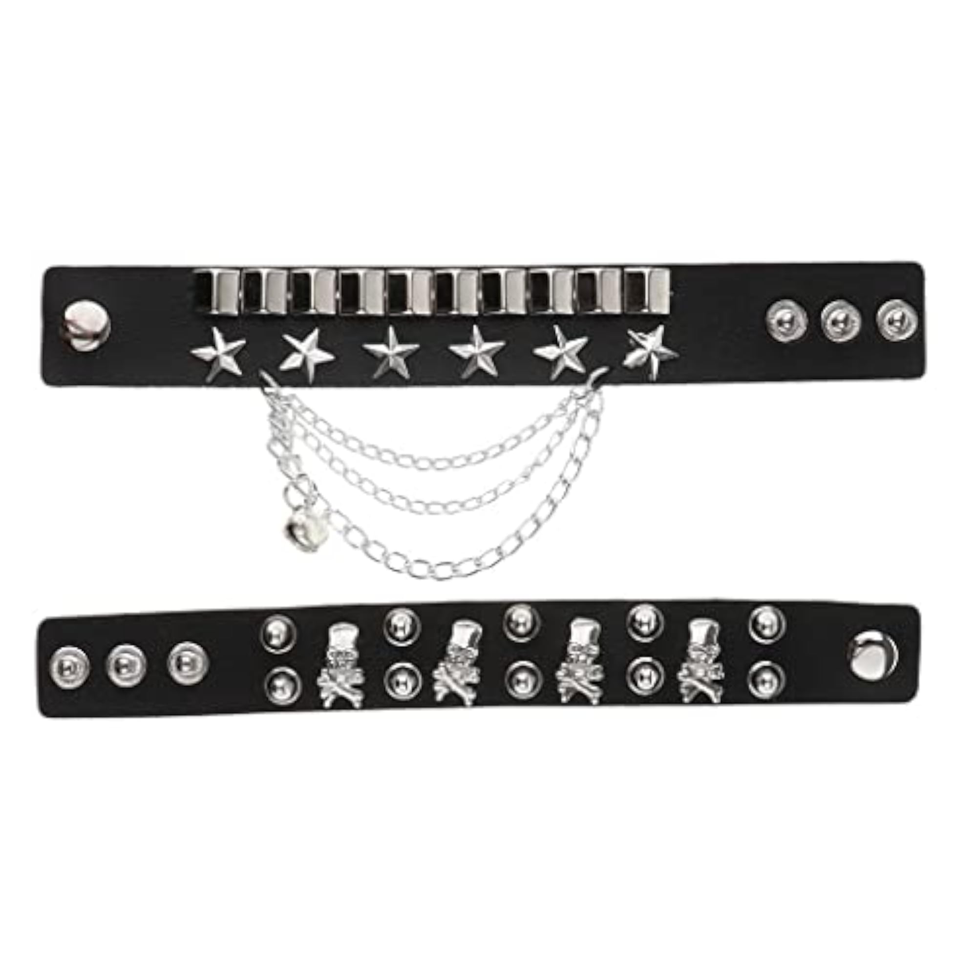 Layered Gothic Skull Punk Leather Cuff Bangle Wristband