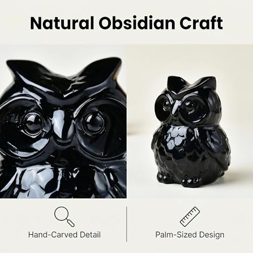 Estatua de Búho en Obsidiana Negra Pulida 2.16 in miniatura 4