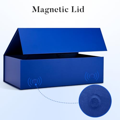 Image of LIFELUM Navy Blue Birthday Gift Box for Men 13.85 x 8.35 x 4.45 inch, Groomsmen Proposal Gift Box for Presents with Lids Ribbon,Card,Shredded Paper Filler