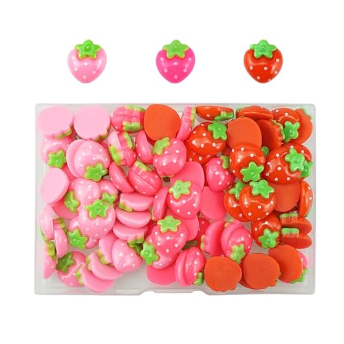 SaktopDeco 90 PCS Resin Strawberry with No Holes Flat Back Strawberry Resin Charms Bulk Embellishments for Crafts Accessories