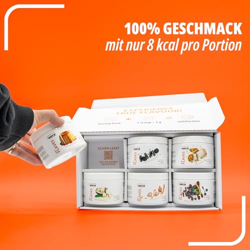 BODY IP Flaves Probierbox – Geschmackspulver Mix zum Testen | Zuckerarm & kalorienreduziert | Für Magerquark, Joghurt, Desserts & mehr | Mit Lactase & echten Stückchen | Intensiver Geschmack & Vielfal