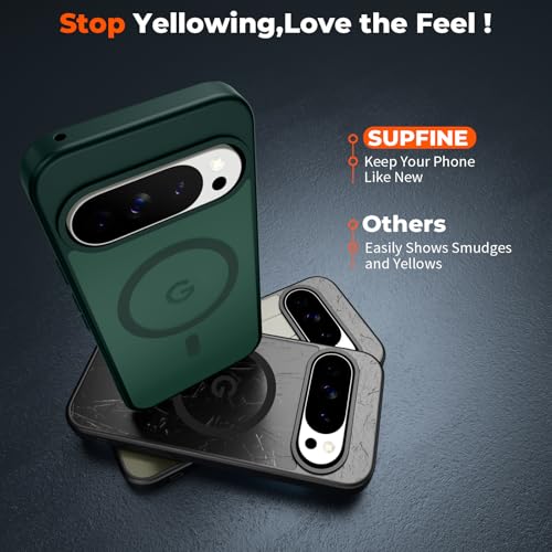 Image of SUPFINE Magnetic for Google Pixel 10 Pro XL Case with Screen Protector, (Built-in Magnets) ((Military Grade Drop Protection) Slim Translucent Shockproof Phone Case,Forest Green