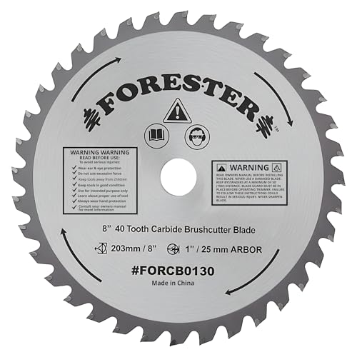 FORESTER Carbide Tip Brush Cutter Blade - 8in x 40 Teeth | Fits Most Straight Shaft Trimmers | Conversion Kit Sold Separately