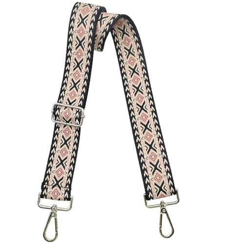 Image of Crossbody Straps for Purses Silver Hardware Purse Strap Wide Shoulder Strap Adjustable Replacement,Retro Jacquard Embroidery for Shoulder Bags, Canvas Tote Handbags
