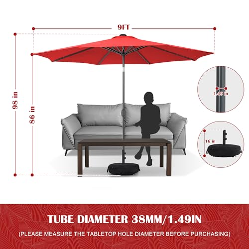 Sundale Outdoor 9FT Patio Umbrella with Sand Bag Umbrella Base, Outdoor Umbrella with Tilt and Crank, Red by Sundale Outdoor - Used condition - Image 6