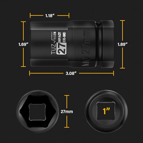 Image of 1 Inch Drive 27mm Deep Metric Impact Socket,CR-MO,6 Point Radius Corner Design,Square Chamfered Opening,Axle Nut Impact Grade Socket for Easy Removal