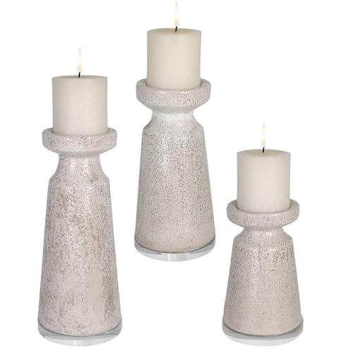 Uttermost Kyan Ombre Crackled Glaze Pillar Candle Holders Set of 3, (17966)