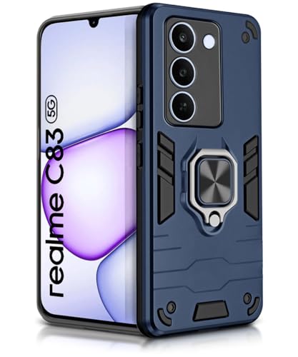 Image of WOW IMAGINE Shock Proof Back Case Mobile Cover for Realme C83 5G | Realme Narzo 100 Lite 5G | Realme P4 Lite 5G | Back Cover (Tough Armor | Hybrid PC + TPU | Ring Holder & in-Built Kickstand | Blue)