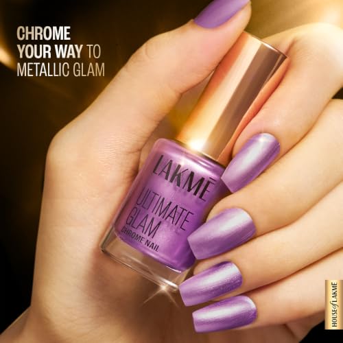 Image of LAKME Ultimate Glam Chrome Nail Paint, Fuschia, 6ml, for Stylish and Sassy Nails, with Metallic Brilliance, Quick Dry Formula, Glitter Nail Paint, for Women