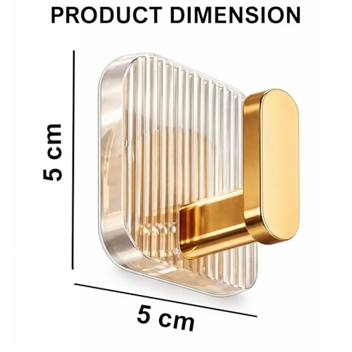 Image of SIGNAMIO 8pcs Self Adhesive Wall Hooks for Hanging Heavy Duty, Damage Free Adhesive Wall Hook for Kitchen Bathroom Bedroom, Made in India Premium Storage Solution Golden