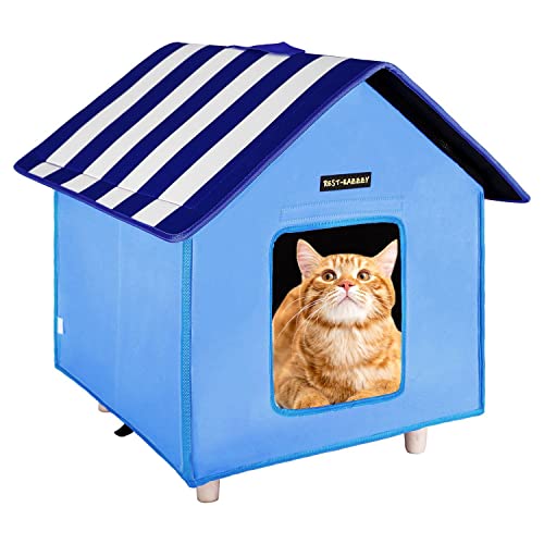 Rest-Eazzzy Cat House for Outdoor Cats, Weatherproof and Insulated Feral Cat House with Mat and Canopy, Easy to Put Together, Selfwarming Cat Shelter for Winter(13 * 13 * 14" Black with Supp
