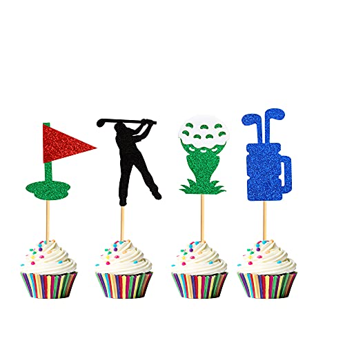 Unimall Pack Of 24 Golf Happy Birthday Cupcake Topper Sports Themed Party Supplies, Ball Game Play Golf Cake Picks For Boy Men Birthday Party Decoration #TOP12