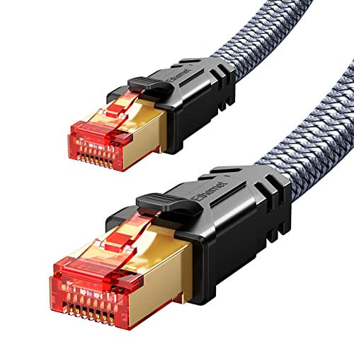 Câble Ethernet Cat 8, Snowkids RJ45 40Gbps 2000MHz Câble Réseau Nylon Tressé S/FTP LAN Câble Internet Compatible avec PS5 PS4 TV Box PC CPL Routeur Modem Xbox Switch (1M) Cover