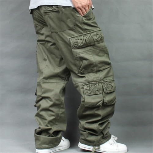 Men's Autumn Winter Fleece Lined Cargo Pants, Thickened Hip Hop Style Baggy Overalls, Warm Casual Long Trousers2
