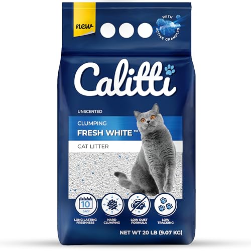Calitti Fresh White Unscented 20 LB - Natural Clumping Cat Litter, 100% White Bentonite Clay, Superior Odor Control & Easy Cleanup