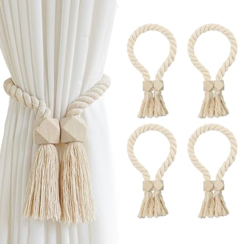4 Piezas Alzapaños Magnéticos Cortinas, Sujeta Cortinas Decorativos, 38cm, para Hogar, Oficina, Decoración, Beige