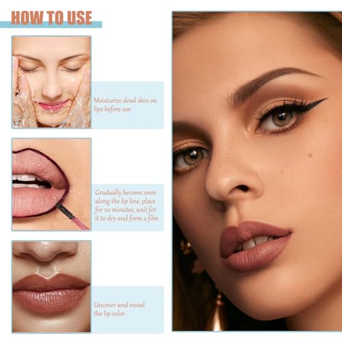 Detachable Lip Liner 3 Pcs Lip Stain Peel Off Peel Off Lip Liner Detachable Lip Liner Peel Off with Hyaluronic Acid&Vitamin E Outline the Lip Shape Highlight Lip Color Light Brown - Image 4