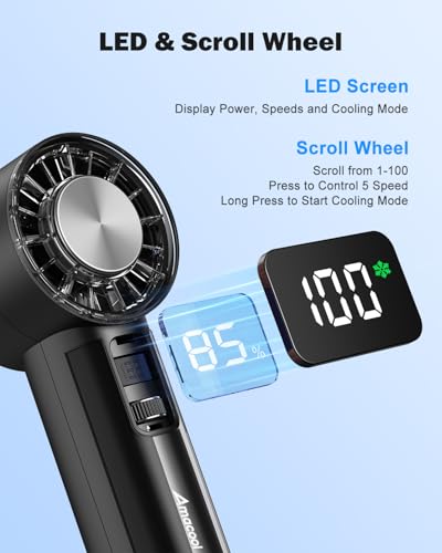 Image of AMACOOL Handheld Fan with Ice Cooler, Mini Portable Fan Rechargeable, 18Hrs Cooling, 0-100 Adjustable Speed, Small Yet Powerful, Personal Hand Fans for Travel, Beach, Outdoor, Makeup, Gifts for Women