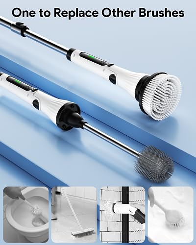 Leebein Brosse Nettoyage Électrique Rotative, Brosse Rotative Nettoyage avec 8 Têtes de Brosse Remplaçables & Brosse à Toilette, Tige Extension Réglable & 6 Angles, pour Salle de Bain/Toilette – Image 4