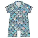 zyrtty Baby Boys' Short Sleeve Romper Mermaid Scales Pattern Shorts Sleeve Button Down One Piece Onesie Infant Sleepwears 18M