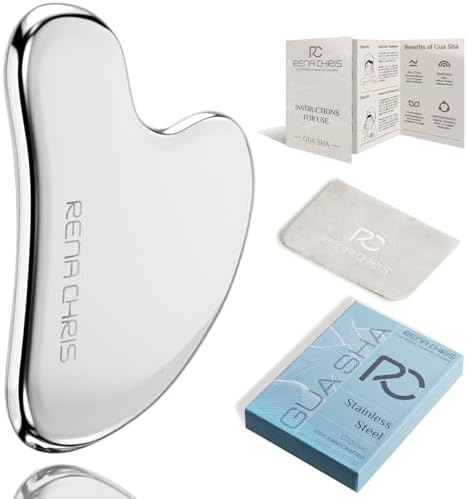 Rena Chris Edelstahl Gua Sha Stein, Guasha Stein für eine definierte Kieferlinie, gegen Gesichtsschwellungen, Hautpflege-Geschenk – Silber