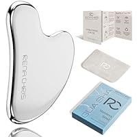 Rena Chris Edelstahl Gua Sha Stein, Guasha Stein für Kieferlinien-Straffung und Reduzierung von Gesichtsschwellungen, Hautpflege-Geschenk – Silber