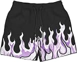 YYNYC Mens Graphic Shorts Mesh Basketball Shorts Workout Flame Print Running Gym Shorts Anime Shorts for Men, 4, Medium