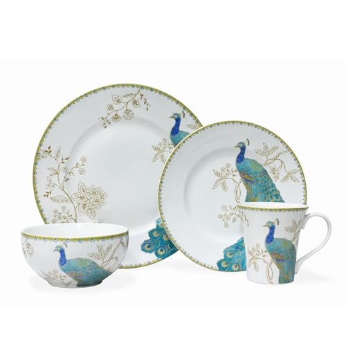Peacock Garden 16-Piece Casual Blue Porcelain Dinnerware Set (Service for 4)