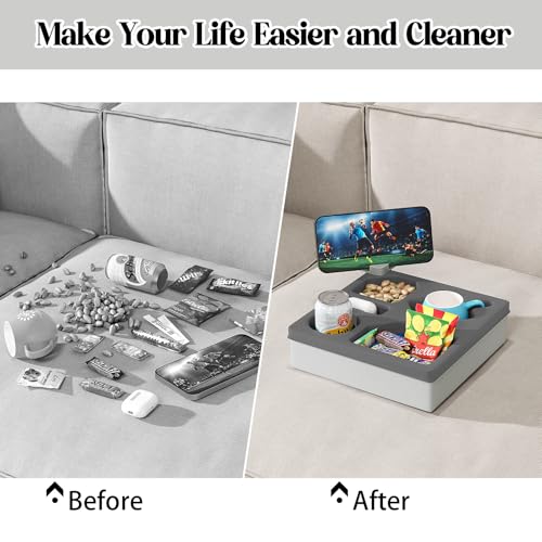 Zxyculture DARK GRAY-CUP HOLDER Couch Caddy With Rotatable Phone Holder,Couch Cup Holder Tray thumb #5